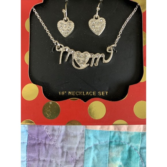 Silver And Crystal "MOM" Necklace And Earring Set - Picture 2 of 4